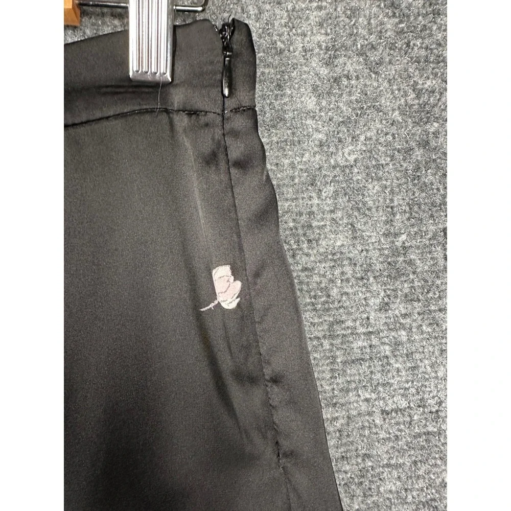 Zara Floral Crane Print Wide Leg Pants Womens Small Black Satin Cropped Pleated - Picture 10 of 14